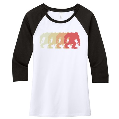 Bigfoot Silhouette Retro Sasquatch Women's Tri-Blend 3/4-Sleeve Raglan Shirt