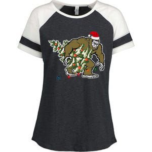 Bigfoot Stole Christmas Enza Ladies Jersey Colorblock Tee