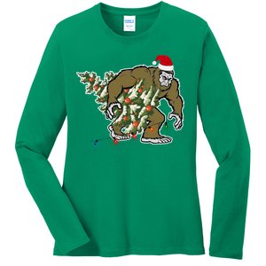 Bigfoot Stole Christmas Ladies Long Sleeve Shirt