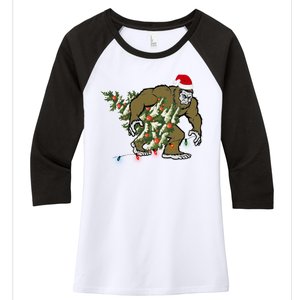 Bigfoot Stole Christmas Women's Tri-Blend 3/4-Sleeve Raglan Shirt