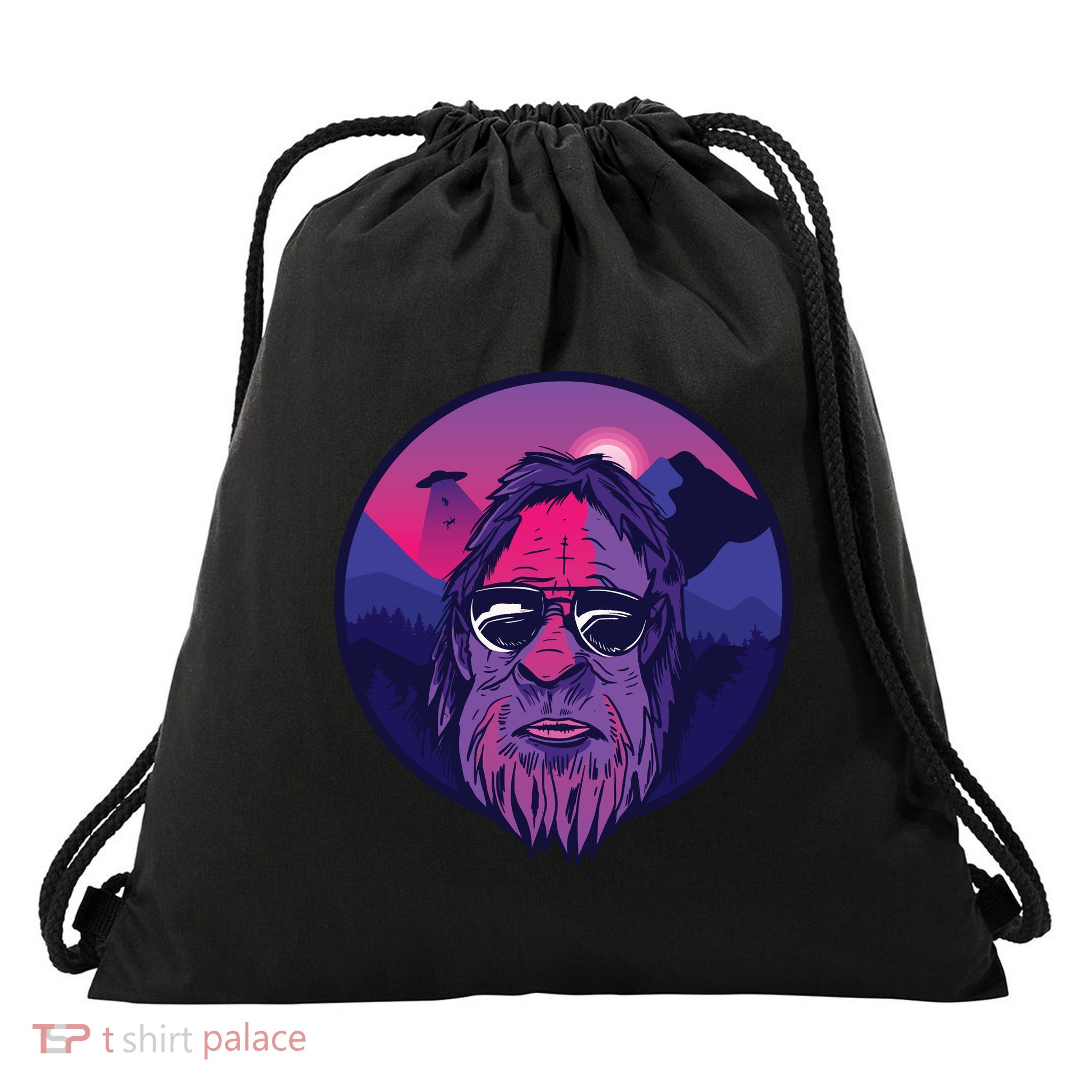 Bigfoot UFO Mountain Drawstring Bag