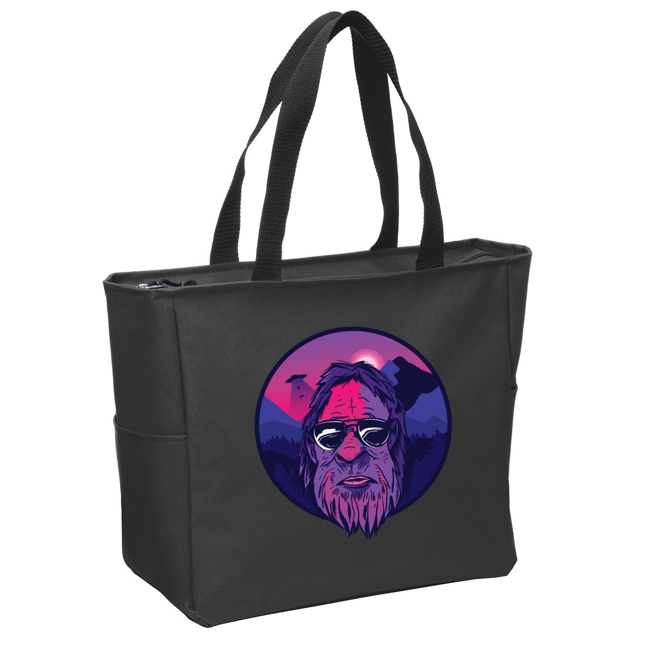Bigfoot UFO Mountain Zip Tote Bag