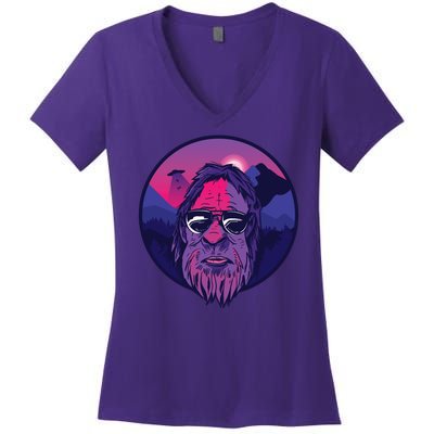 Bigfoot UFO Mountain Women's V-Neck T-Shirt