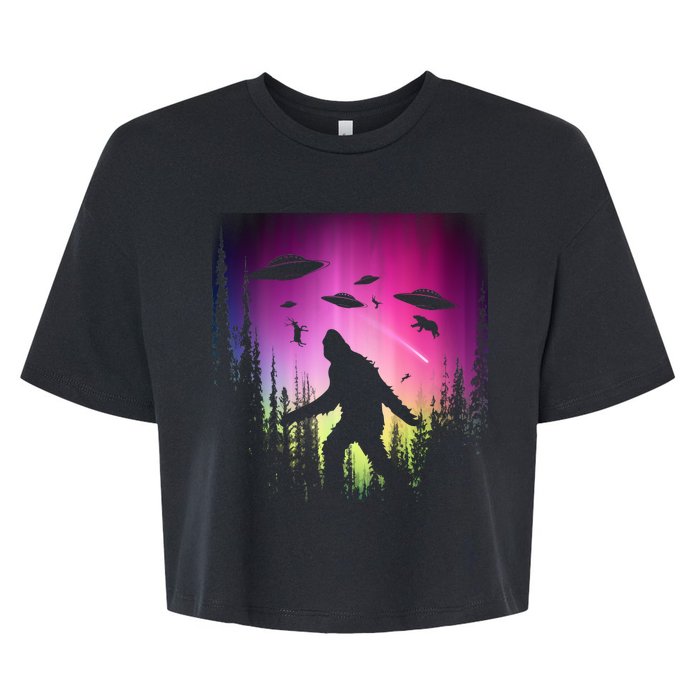 Bigfoot UFOs In Forest Bella+Canvas Jersey Crop Tee