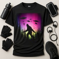 Bigfoot UFOs In Forest Cooling Performance Crew T-Shirt