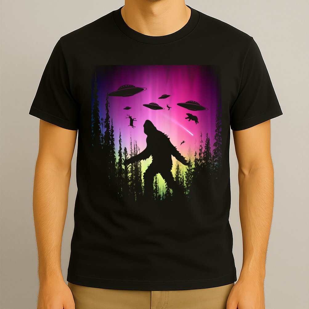 Bigfoot UFOs In Forest T-Shirt