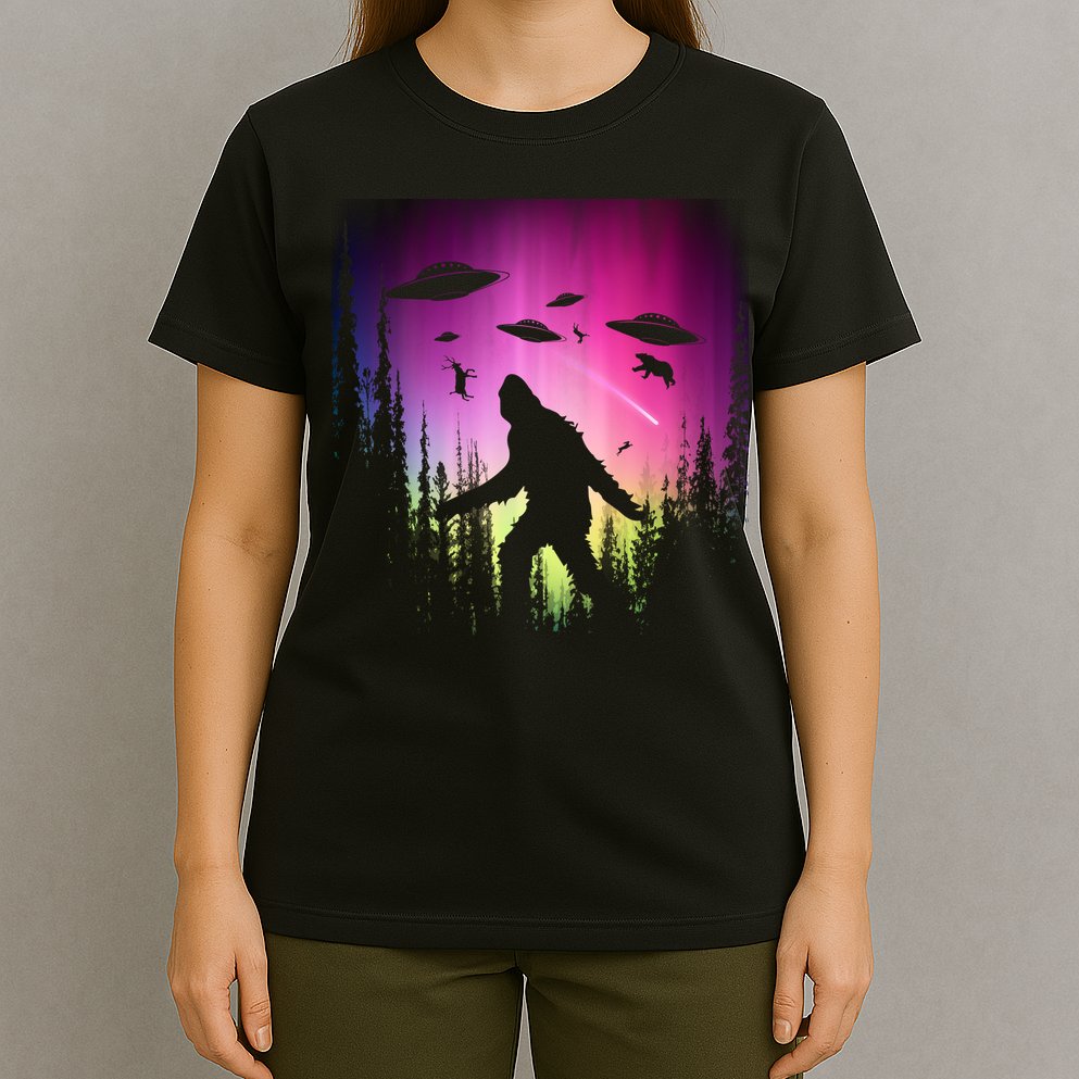 Bigfoot UFOs In Forest T-Shirt
