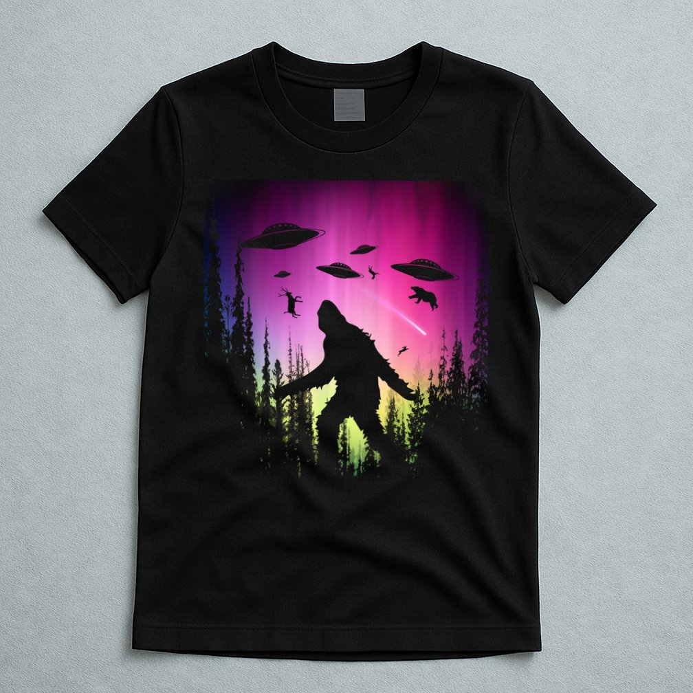 Bigfoot UFOs In Forest T-Shirt