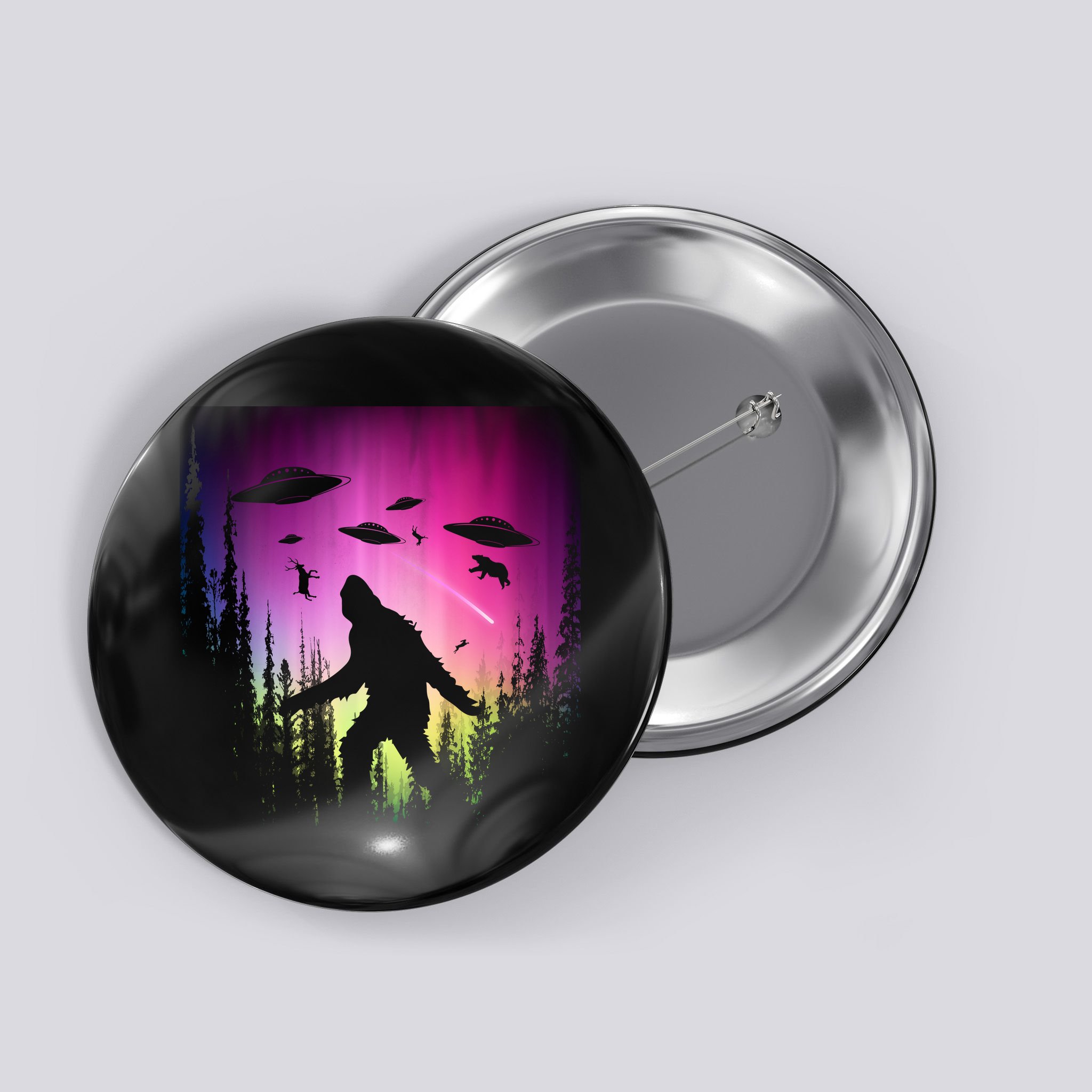 Bigfoot UFOs In Forest Button