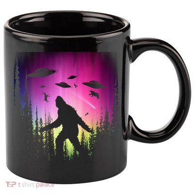Bigfoot UFOs In Forest 11oz C Handle Ceramic Mug