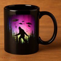 Bigfoot UFOs In Forest 11oz C Handle Ceramic Mug