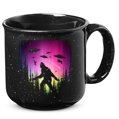 Bigfoot UFOs In Forest 15oz Campfire Ceramic Mug
