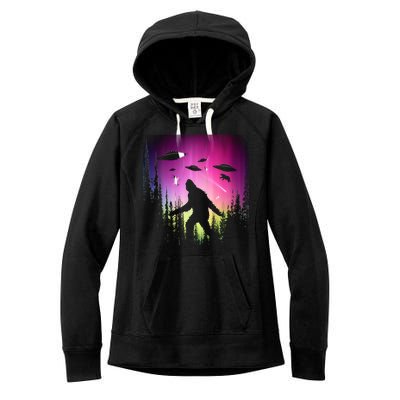 Bigfoot UFOs In Forest Women's Fleece Hoodie