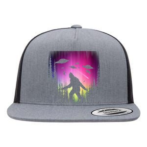 Bigfoot UFOs In Forest Flat Bill Trucker Hat