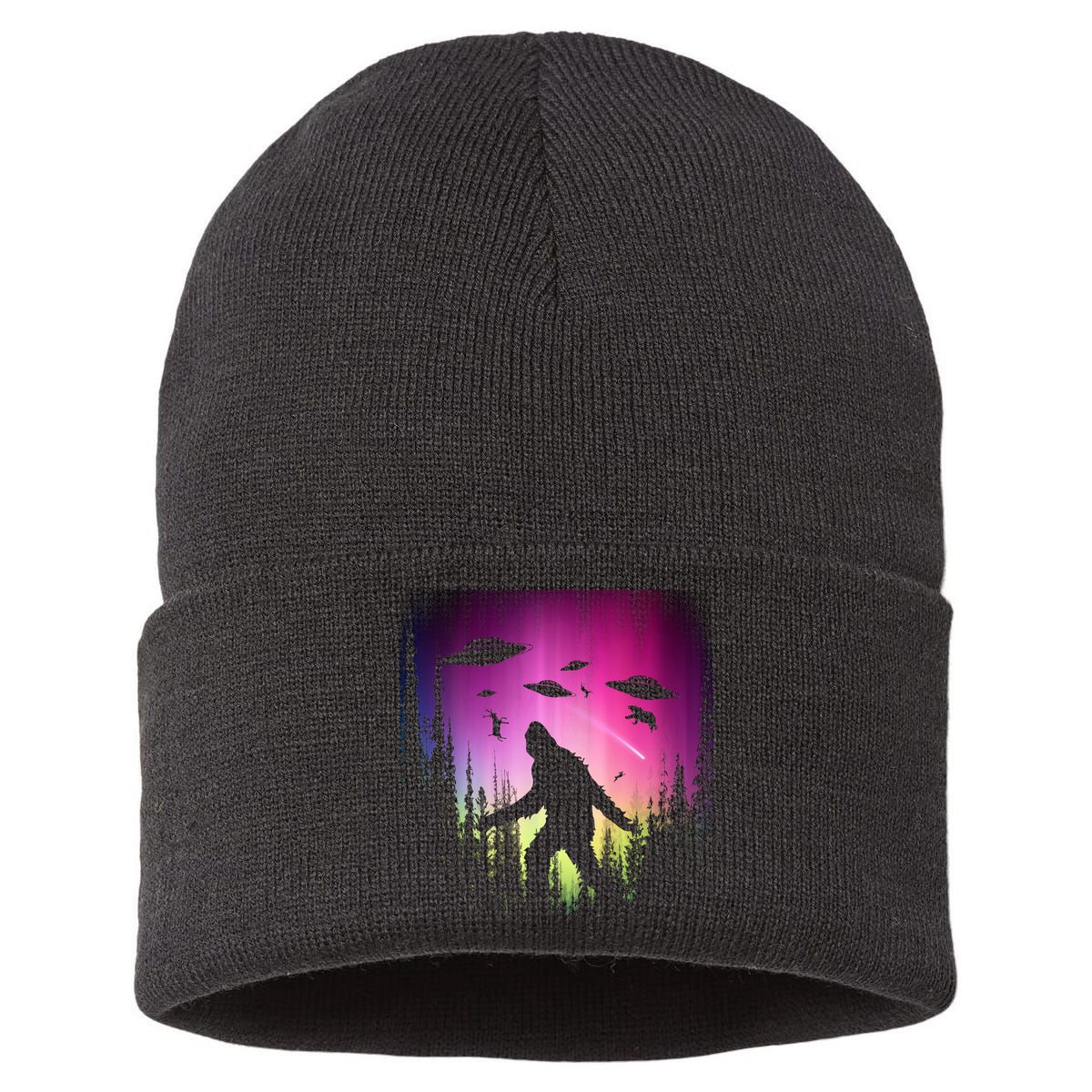 Bigfoot UFOs In Forest Sustainable Knit Beanie