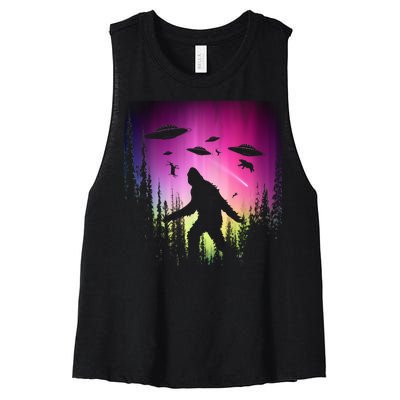 Bigfoot UFOs In Forest Women's Racerback Cropped Tank