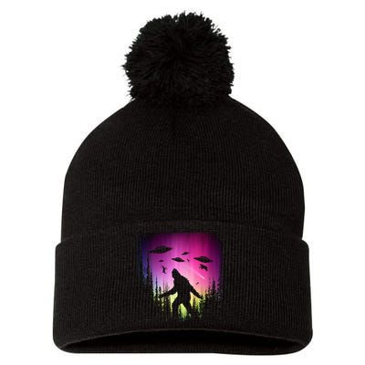 Bigfoot UFOs In Forest Pom Pom 12in Knit Beanie