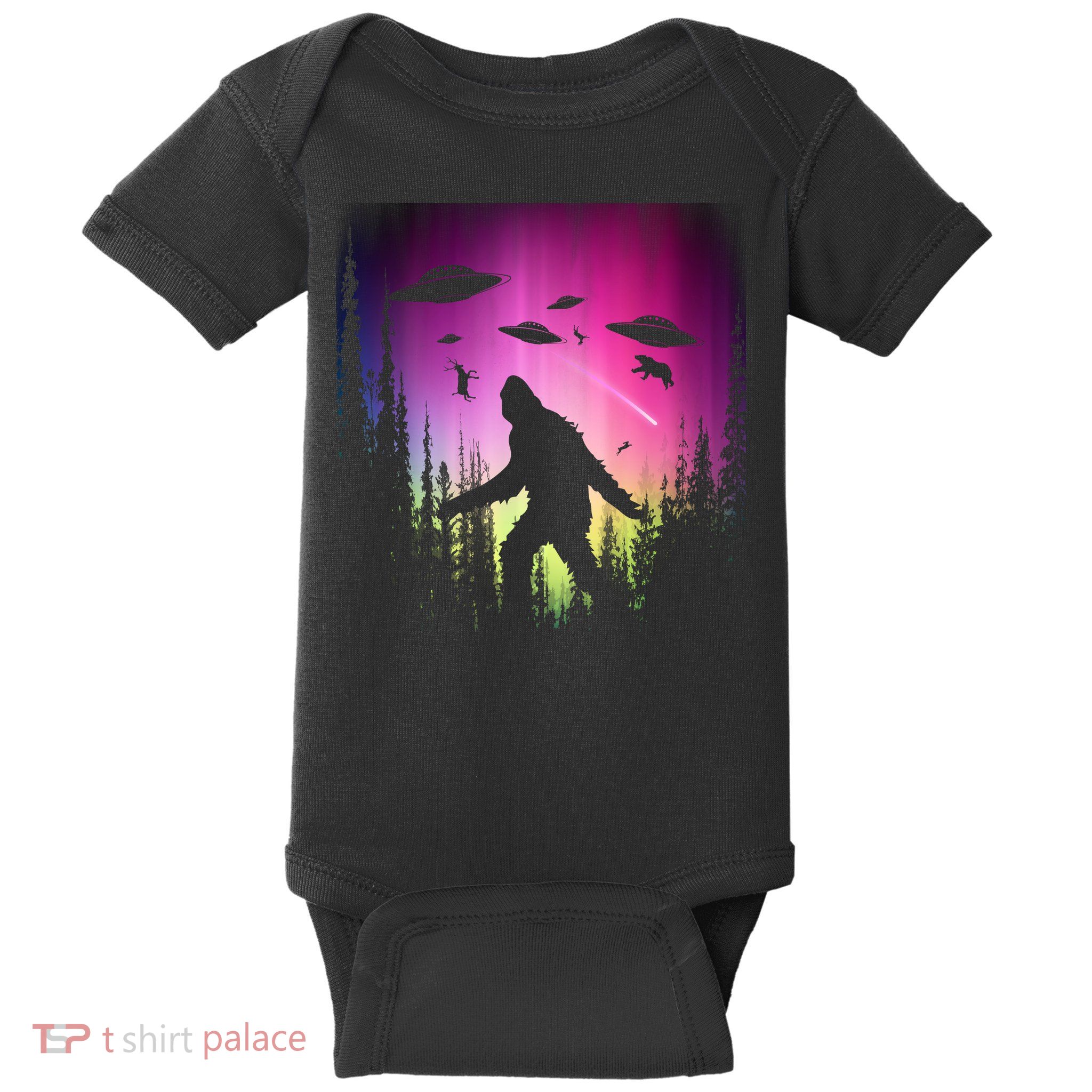 Bigfoot UFOs In Forest Baby Bodysuit