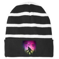 Bigfoot UFOs In Forest Striped Beanie with Solid Band