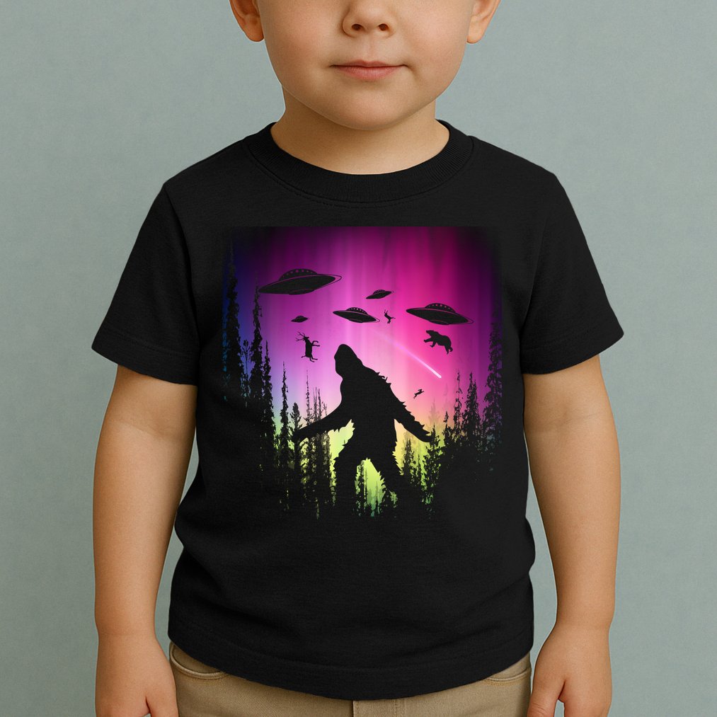 Bigfoot UFOs In Forest Toddler T-Shirt