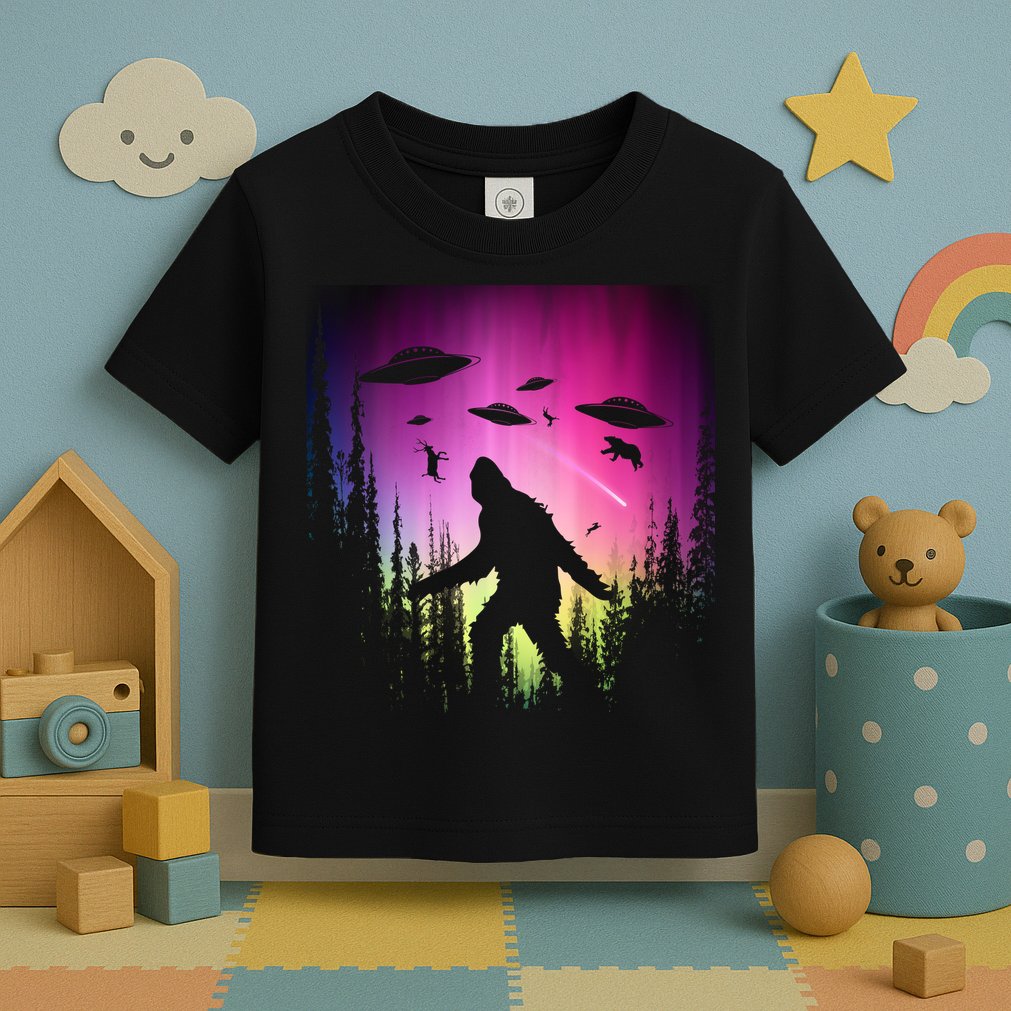Bigfoot UFOs In Forest Toddler T-Shirt
