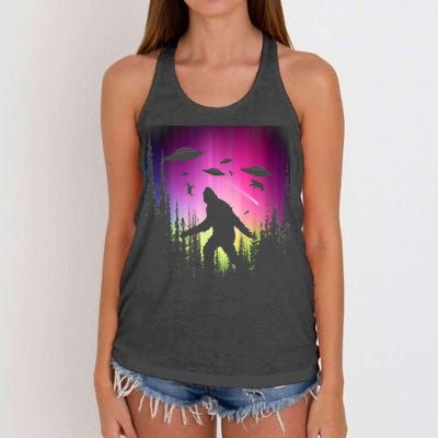 Bigfoot UFOs In Forest Women's Knotted Racerback Tank