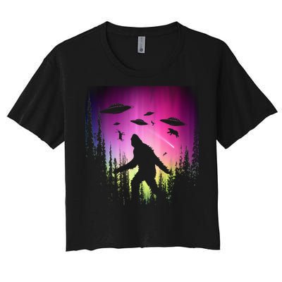 Bigfoot UFOs In Forest Women's Crop Top Tee