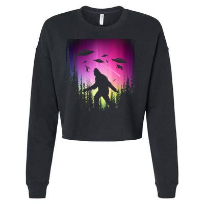 Bigfoot UFOs In Forest Cropped Pullover Crew