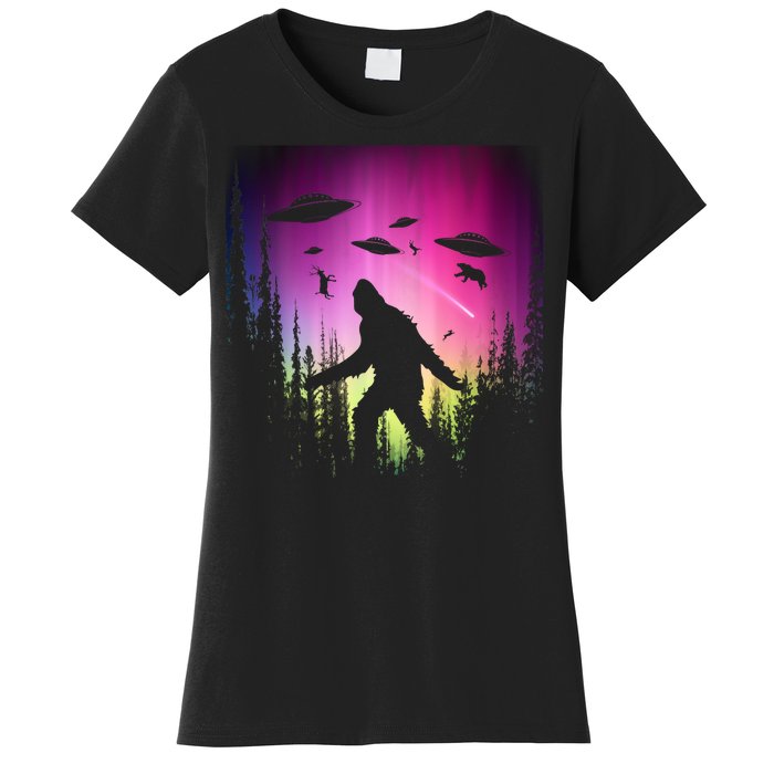 Bigfoot UFOs In Forest Women's T-Shirt