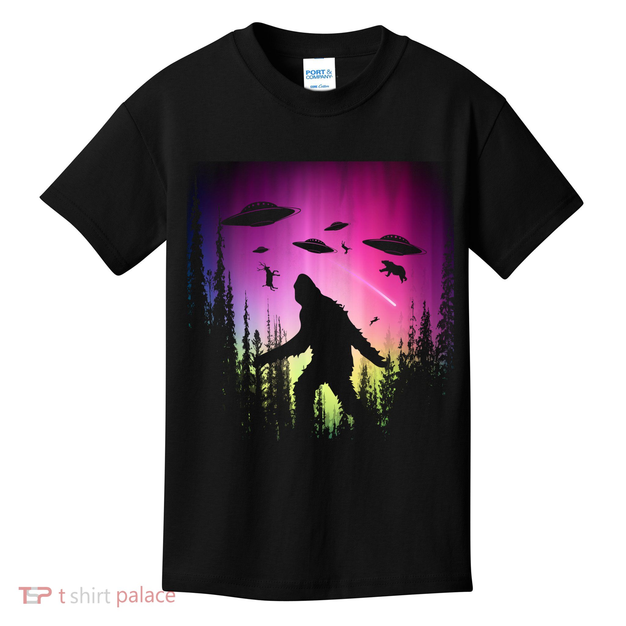 Bigfoot UFOs In Forest Kids T-Shirt