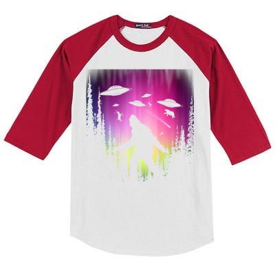 Bigfoot UFOs In Forest Kids Colorblock Raglan Jersey