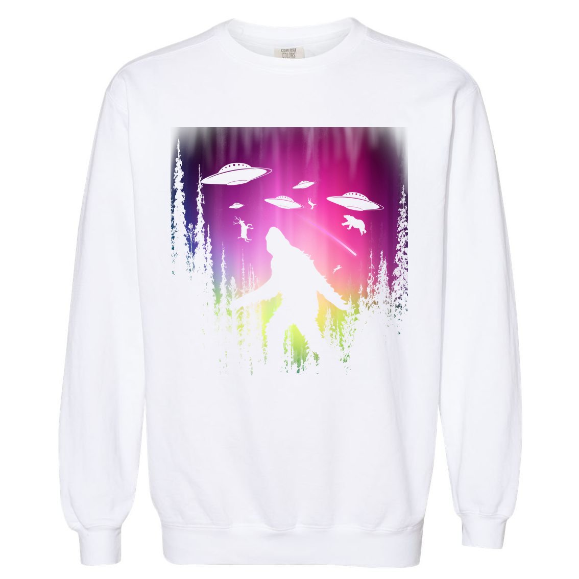 Bigfoot UFOs In Forest Garment-Dyed Sweatshirt