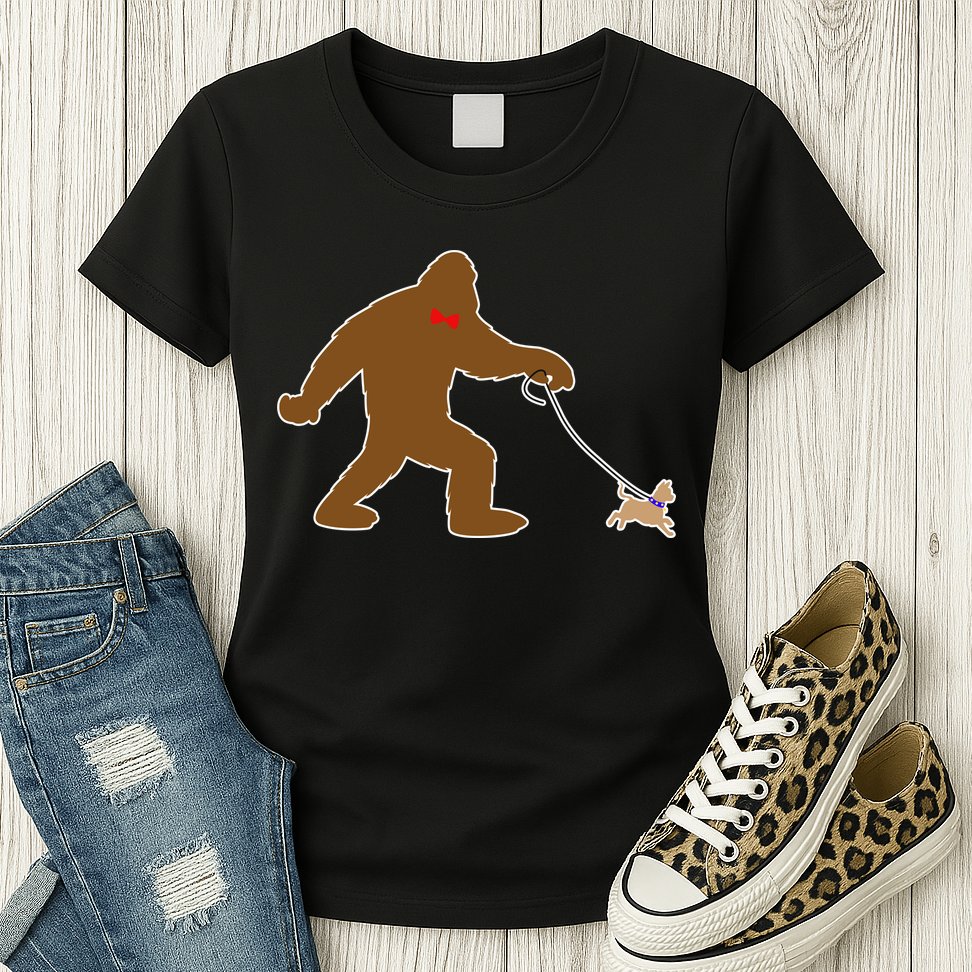 Bigfoot Walking Chihuahua Dog Womens T-Shirt