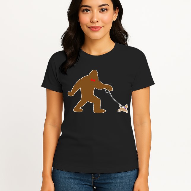 Bigfoot Walking Chihuahua Dog Womens T-Shirt