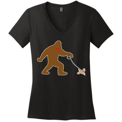 Bigfoot Walking Chihuahua Dog Women's V-Neck T-Shirt