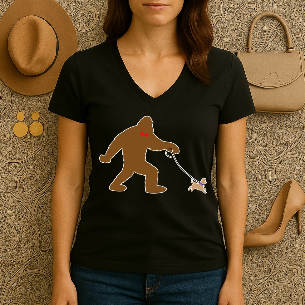 Bigfoot Walking Chihuahua Dog Women's V-Neck T-Shirt