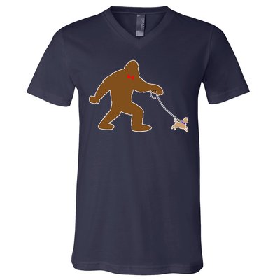 Bigfoot Walking Chihuahua Dog V-Neck T-Shirt