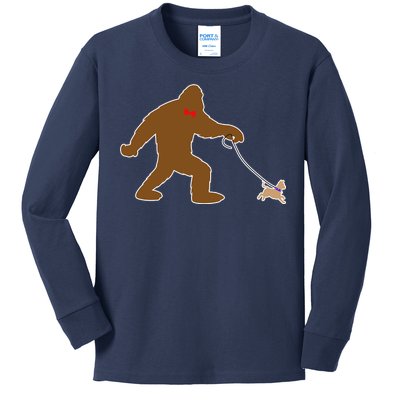 Bigfoot Walking Chihuahua Dog Kids Long Sleeve Shirt