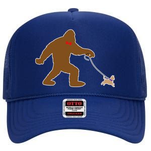 Bigfoot Walking Chihuahua Dog High Crown Mesh Back Trucker Hat