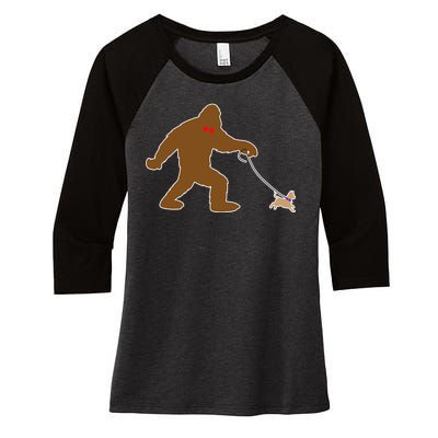 Bigfoot Walking Chihuahua Dog Women's Tri-Blend 3/4-Sleeve Raglan Shirt