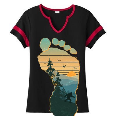 Bigfoot Wilderness Footprint Ladies Halftime Notch Neck Tee