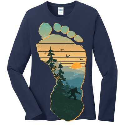 Bigfoot Wilderness Footprint Ladies Long Sleeve Shirt