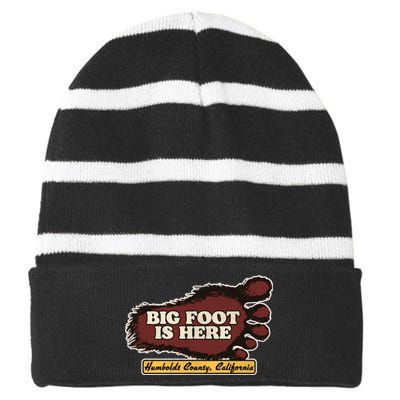 Bigfoot Is Here! Sasquatch Cryptozoology Striped Beanie with Solid Band