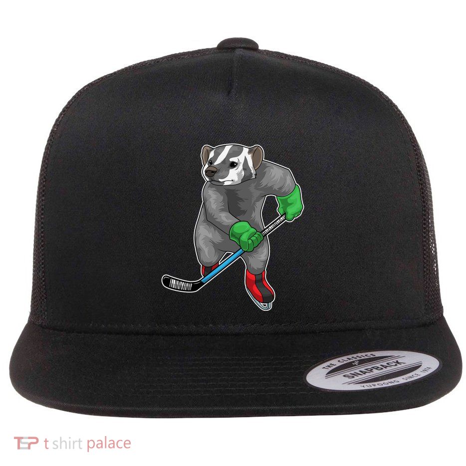 Badger Ice Hockey Ice Hockey Stick Sports Funny Gift Flat Bill Trucker Hat
