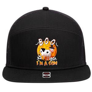 Boo I'm Halloween Cow Cute Cow Wearing Witch's Hat Skulls 7 Panel Mesh Trucker Snapback Hat