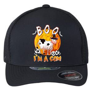 Boo I'm Halloween Cow Cute Cow Wearing Witch's Hat Skulls Flexfit Unipanel Trucker Cap