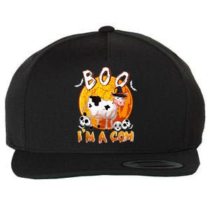 Boo I'm Halloween Cow Cute Cow Wearing Witch's Hat Skulls Wool Snapback Cap