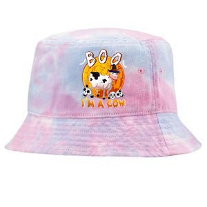 Boo I'm Halloween Cow Cute Cow Wearing Witch's Hat Skulls Tie-Dyed Bucket Hat