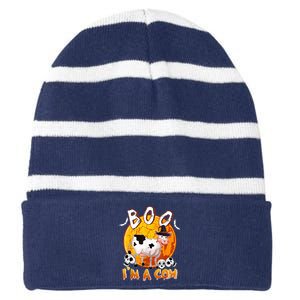 Boo I'm Halloween Cow Cute Cow Wearing Witch's Hat Skulls Striped Beanie with Solid Band