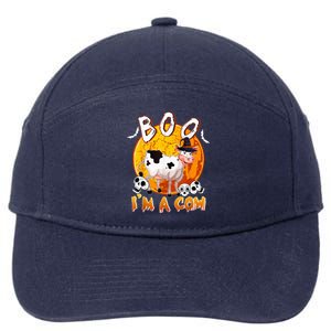 Boo I'm Halloween Cow Cute Cow Wearing Witch's Hat Skulls 7-Panel Snapback Hat